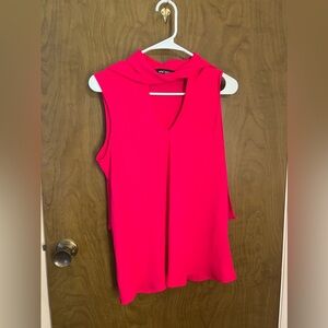 Nine West Burgundy Hot Pink Office Shirt Necktie Bow Tie Keyhole Blouse size M